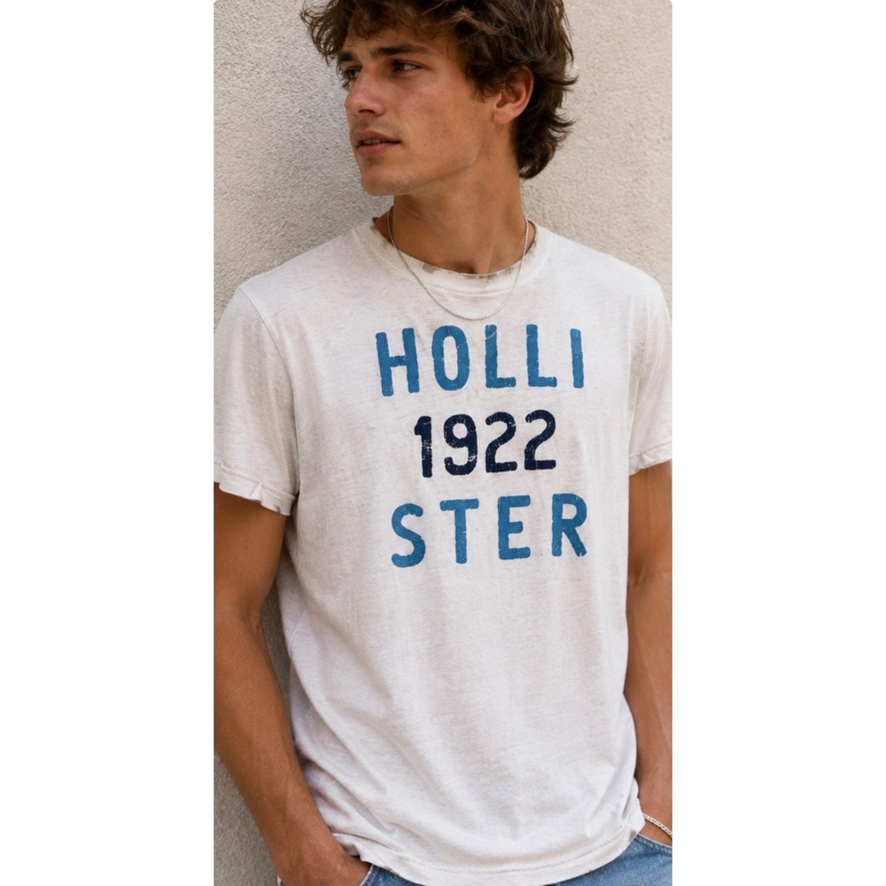 Hollister Surfer Cut Graphic T-Shirt Mens Large White Blue 1922 Distressed Tee